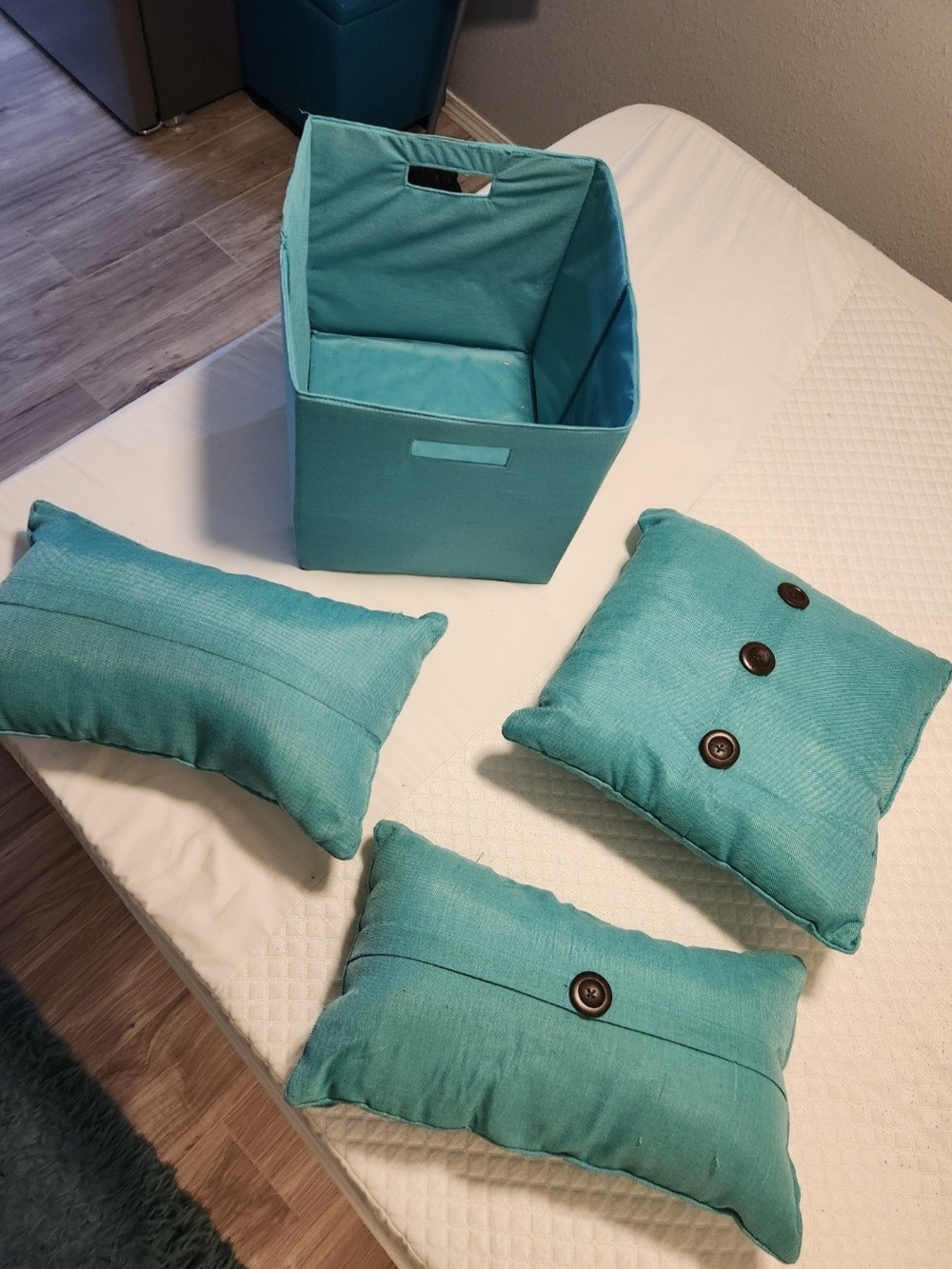 Turquoise Decorative Storage Bin and Accent Pillows - Home Accents